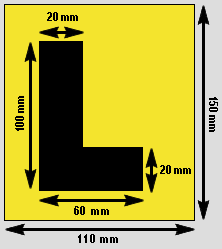 A yellow square with a large black L dimensions are marked on the right vertical and bottom horizontal edges.