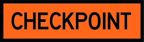 A orange rectangle with black border with black text reading checkpoint.