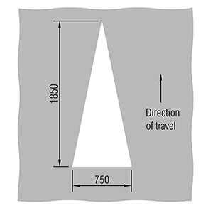 Hump ramp marking showing dimensions and direction of travel