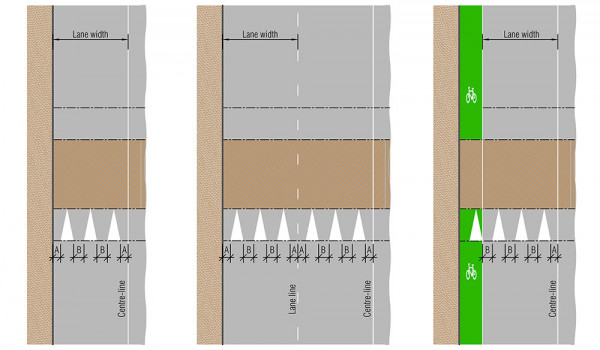 General layout for hump ramp markings showing lane width and centre lines