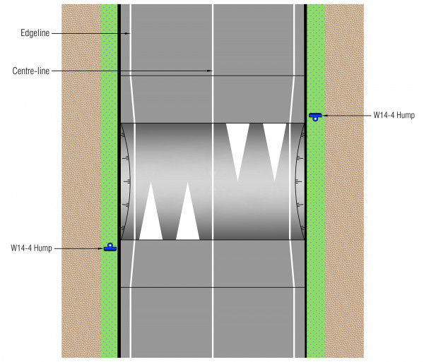 Illustration of a speed hump with tapered ends