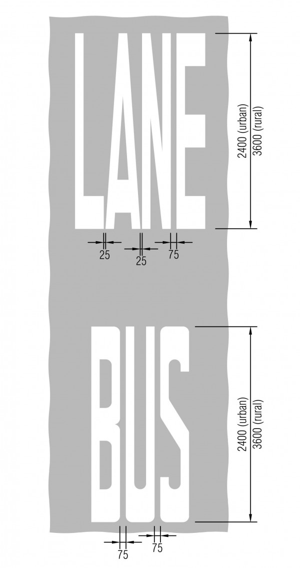 Illustration of the lane bus word with dimensions