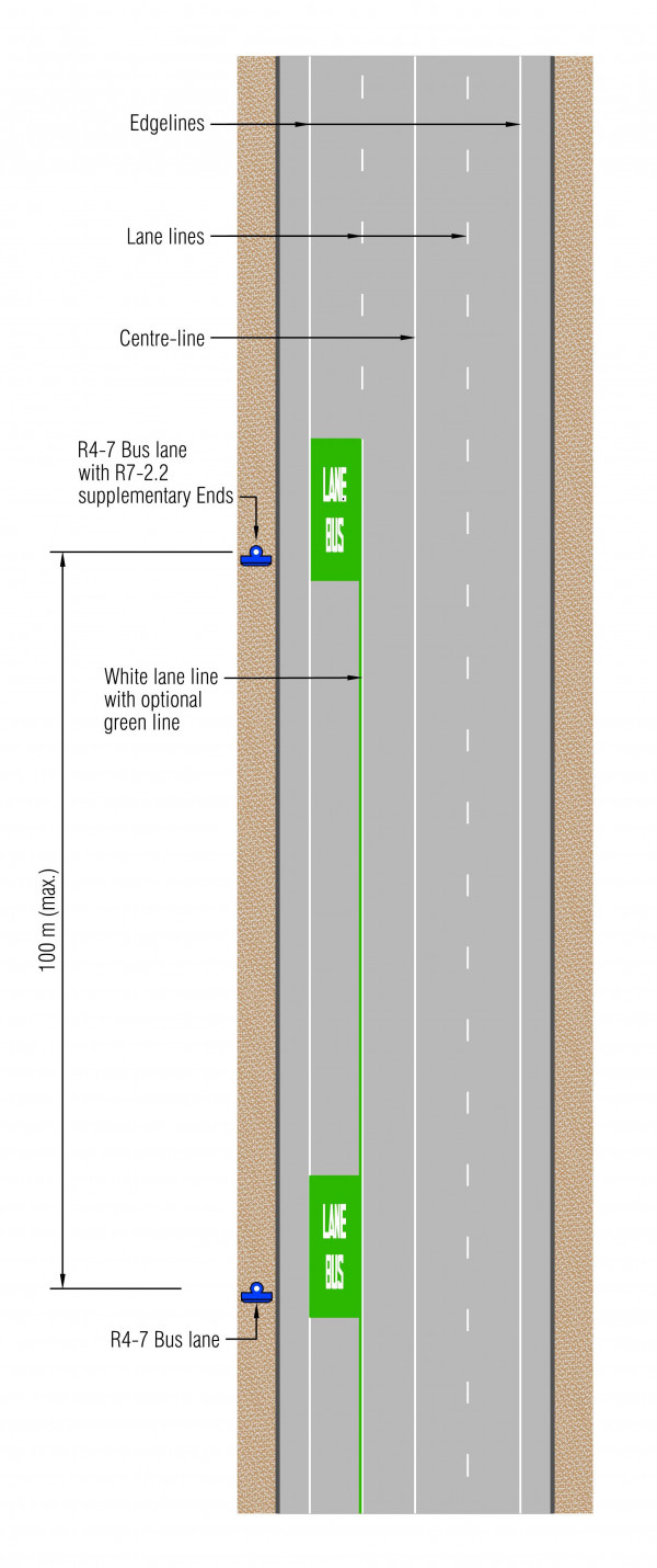 Layout of bus lane end