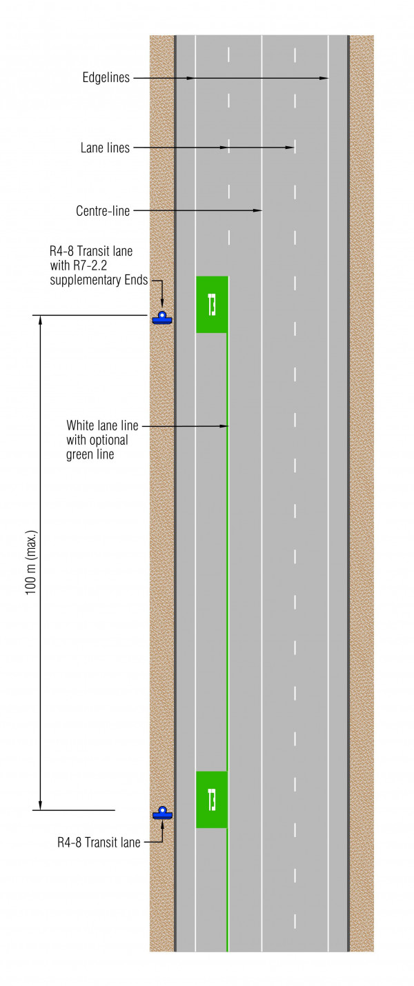 Layout for transit lane end