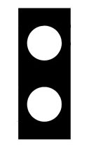 Hazard marker which shows two white circles vertically aligned on a black rectangular background