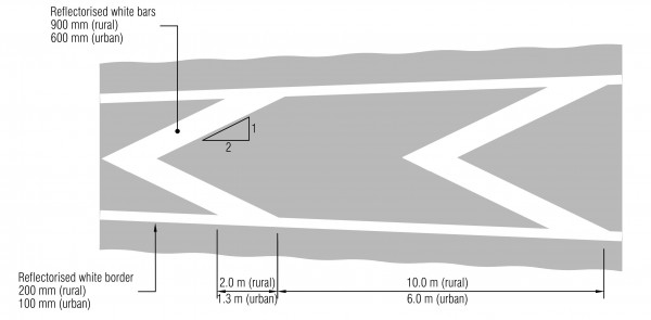 Image showing the chevron marking details of traffic island separating diverging traffic
