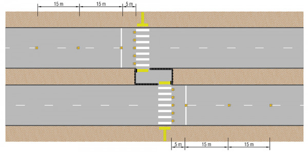 Diagram which shows the placement of warning lights - undivided roadway and it distance