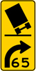 Special vehicle advisory sign showing a truck leaning to the left, with an arrow pointing right and the number 65.