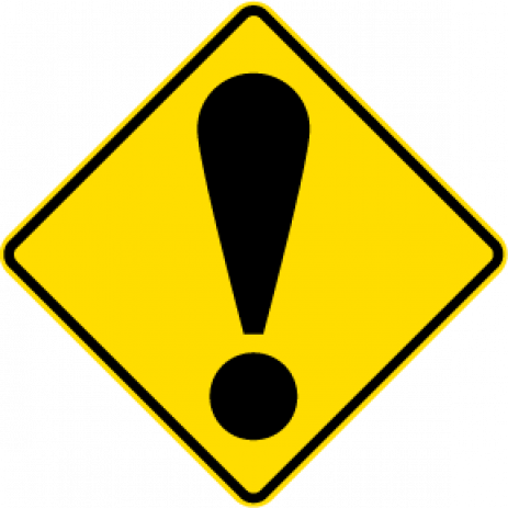 Warning sign which displays an exclamation mark sign on yellow diamond background with black border