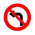 Traffic sign of a black curve arrow pointing left  with a red slash prohibition in a red circular border 