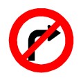 Traffic sign of a black curve arrow pointing right with a red slash prohibition in a red circular border