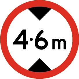 Traffic sign with a number 4.6m at the centre of the top and bottom triangles with red circular border