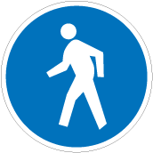 Traffic sign showing a pedestrian symbol on a blue circular background