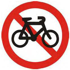 Traffic sign of a cycle symbol with red slash prohibition and circular border