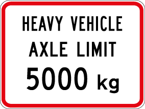 Traffic sign which says heavy vehicle axle limit 5000kg