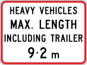 Traffic sign which says heavy vehicles max length including trailer 9.2m