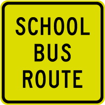 School bus sign which says school bus route on a yellow background