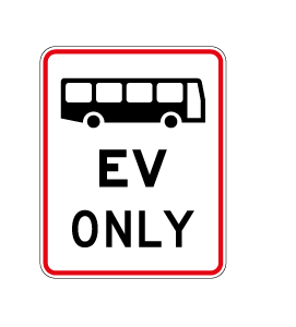 Traffic sign which displays a bus symbol and words ev only underneath