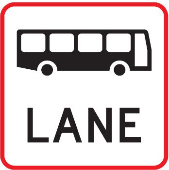Traffic sign which displays bus symbol and a word lane underneath