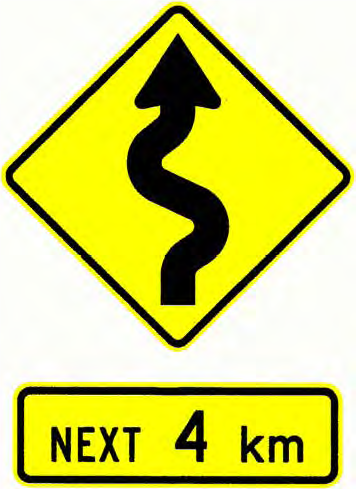 Curve sign arrow supplementary - next (distance) km