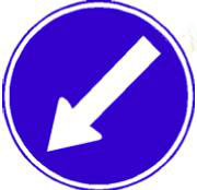 Traffic sign which displays a white diagonal arrow pointing down left on a blue circular background