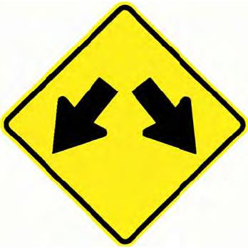 Two arrow sign both pointing down sideways left and right and has a yellow background