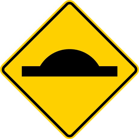 Traffic sign which displays hump icon on diamond yellow background
