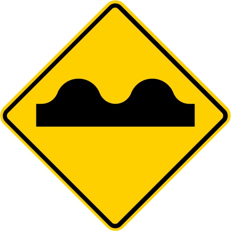 Traffic signs which displays two humps icon on diamond yellow background