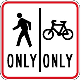 Cycle sign of a pedestrian at the left side with the word only underneath and a cycle icon at the right side with the word only underneath