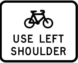 Cycle sign with a bicycle icon and the words use left shoulder underneath