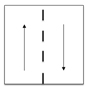 Two vertical arrows, one pointing down and one pointing up, to indicate a two-lane two-way road