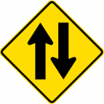 Lane management two way permanent warning sign with up and down arrows