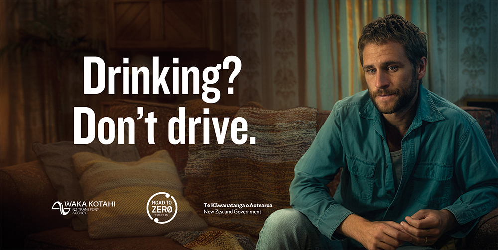 A man looking sad, with the text: Drinking? Don't drive.