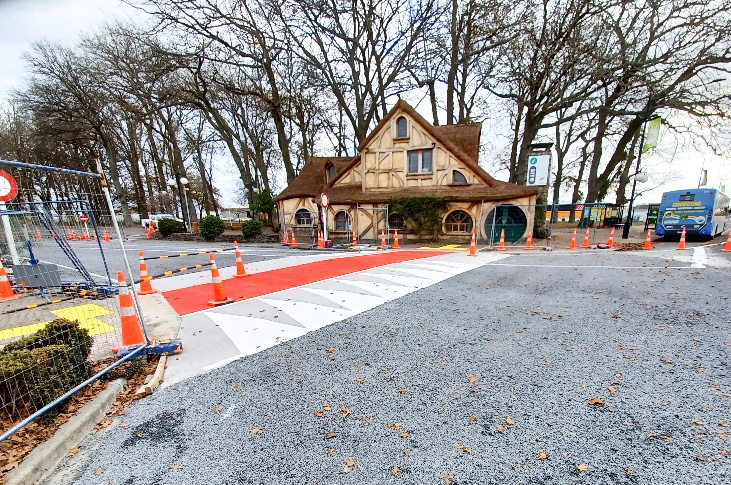 Photo of newly constructed raised pedestrian crossing across a road