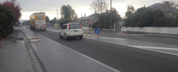 An existing pedestrian island on State Highway 1, in Temuka, South Canterbury.
