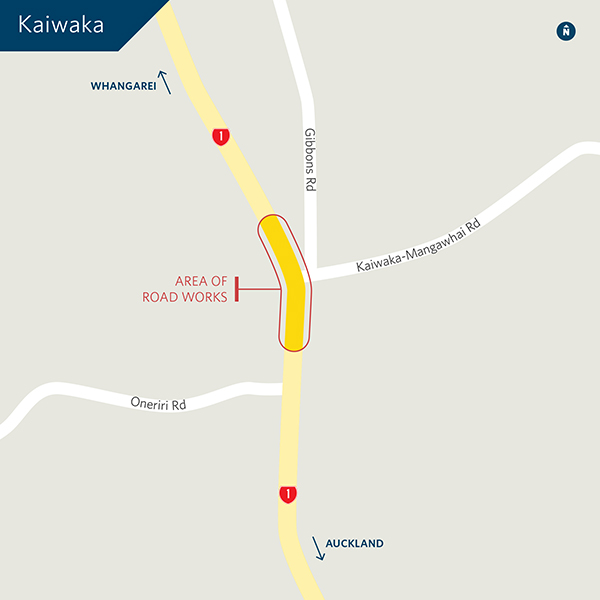 Night works to reseal State Highway 1 at Kaiwaka map