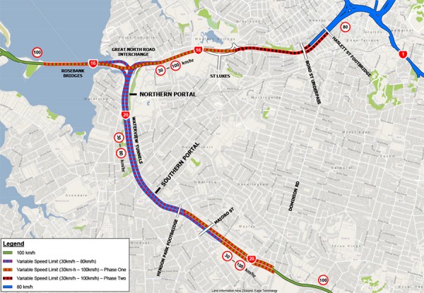 Map showing the 2 phases for introducing the variable speed limits on SH16 and S