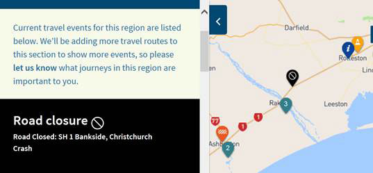 SH1 Bankside, Christchurch road closure map