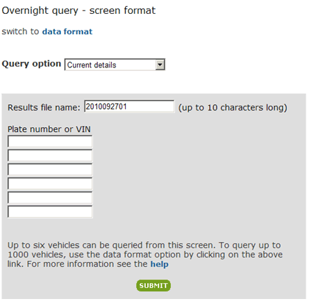 Motochek sample of overnight query screen format