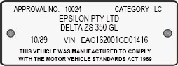 Current motor vehicle standards compliance plates motorcycle only