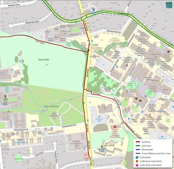 ilam road map showing cycling facilities