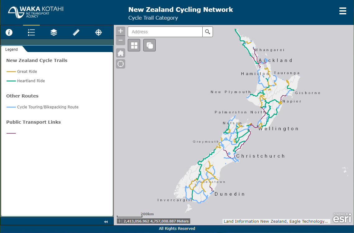 New Zealand cycling network map