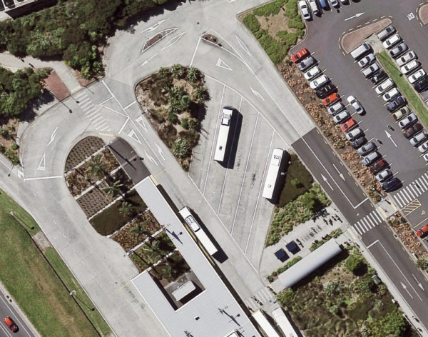 aeiral view of off street angled bus parking in Auckland's Northern Busway 