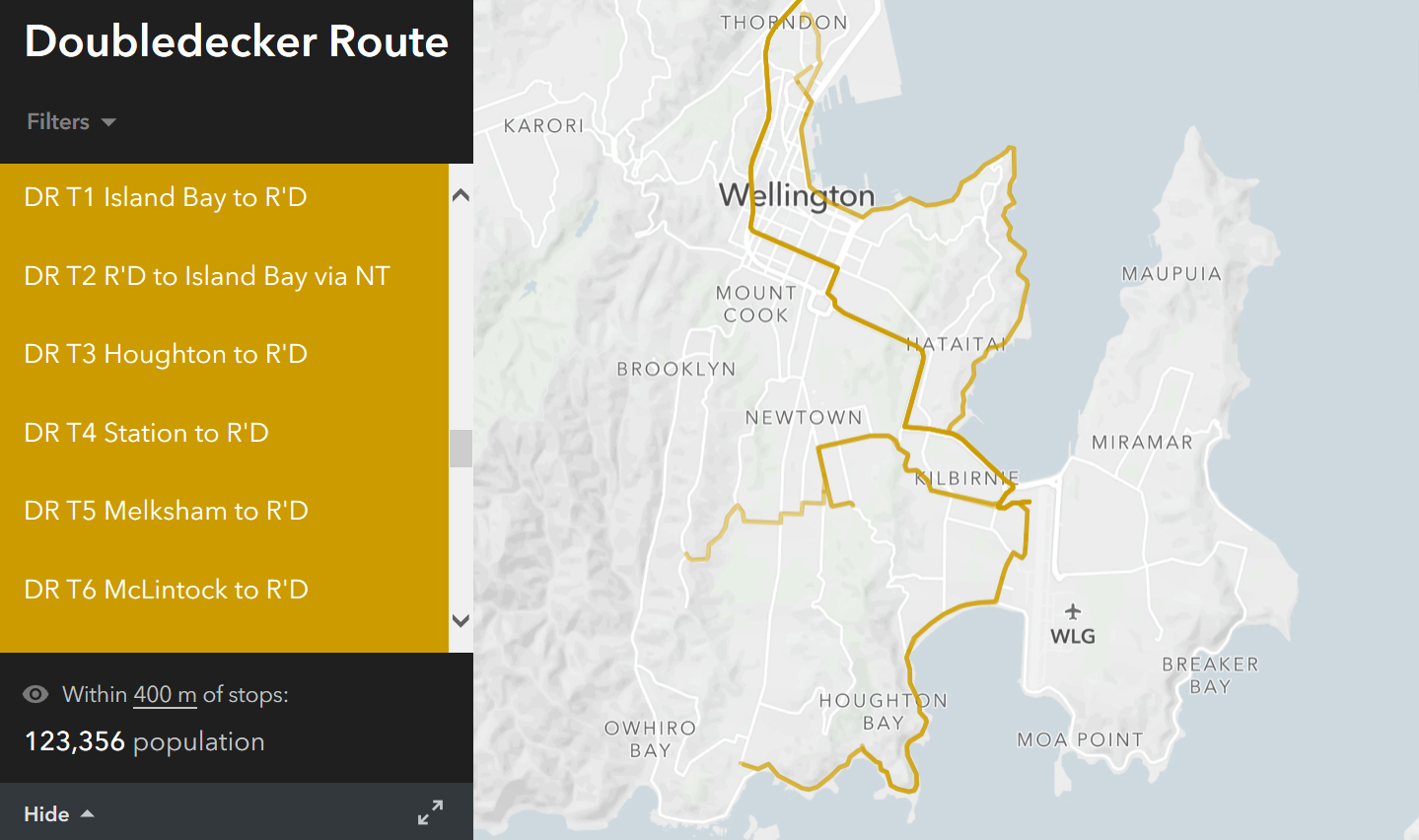 Double decker bus route map in Wellington