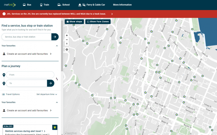example of a journey planning map tool to find public transport