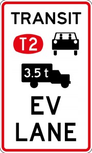 EV T2 Transit Heavy Vehicle Lane sign