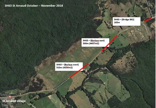 Map showing location of roadworks on SH63 St Arnaud