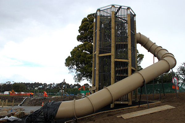 New tube slide at the Waterview Reserve playground.