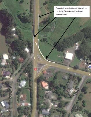 Guardrail installation on SH16 and Kahikatea Flat Road intersection