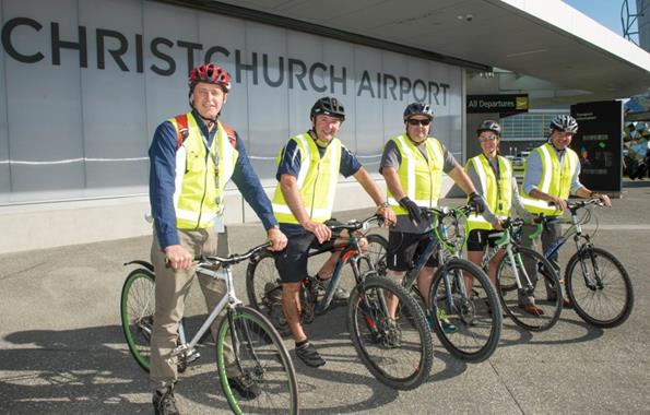 Staff at Christchurch Airport celebrate national Go By Bike Day.
